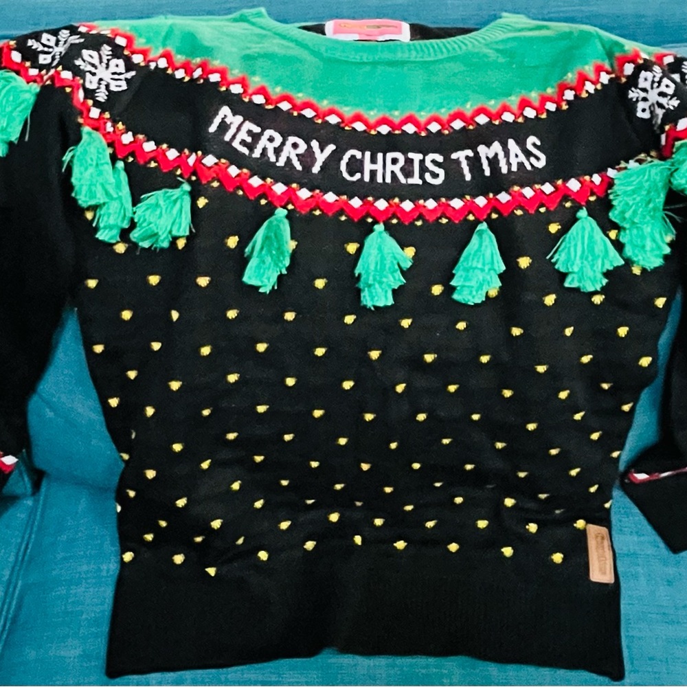 Tipsy Elves Black and Green Christmas Sweater